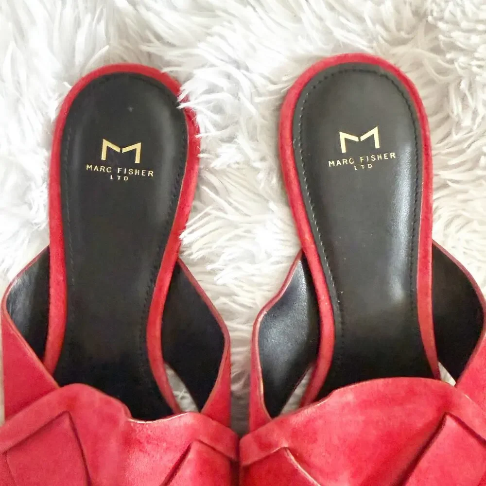 MARC FISHER LTD | Red‎ Suede Pointed Toe Crisscross Mule Flats Slide | Size 8.5M